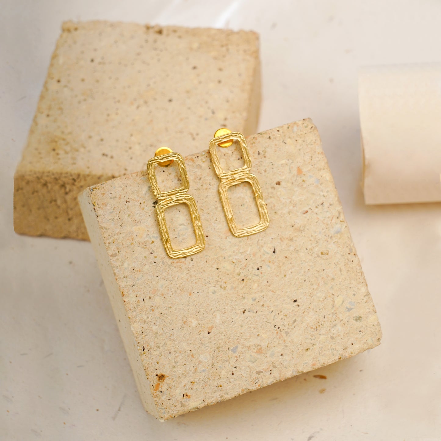 Gold Plated Double square Handmade Stylish Design Earring