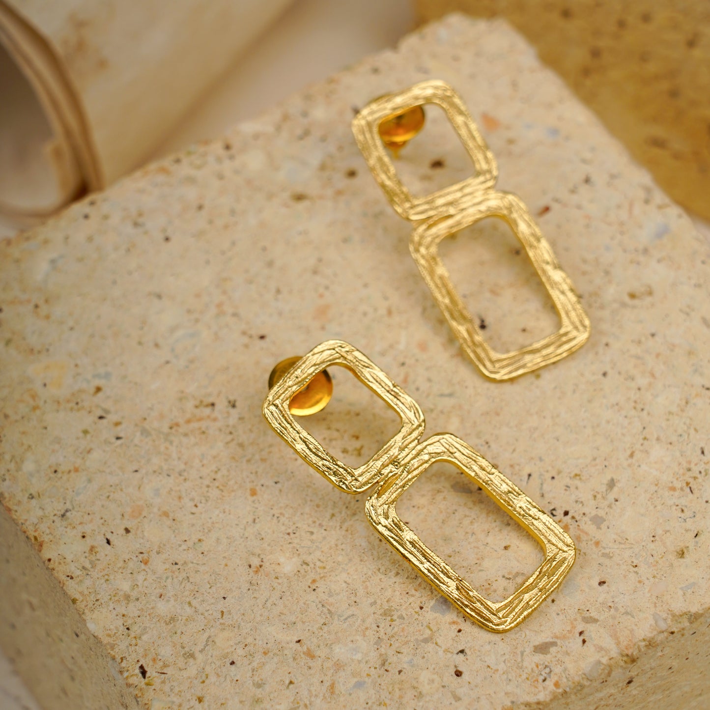Gold Plated Double square Handmade Stylish Design Earring