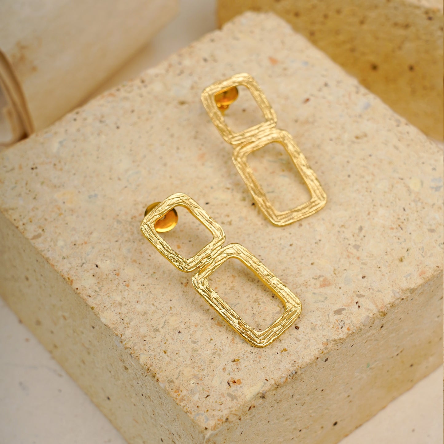 Gold Plated Double square Handmade Stylish Design Earring