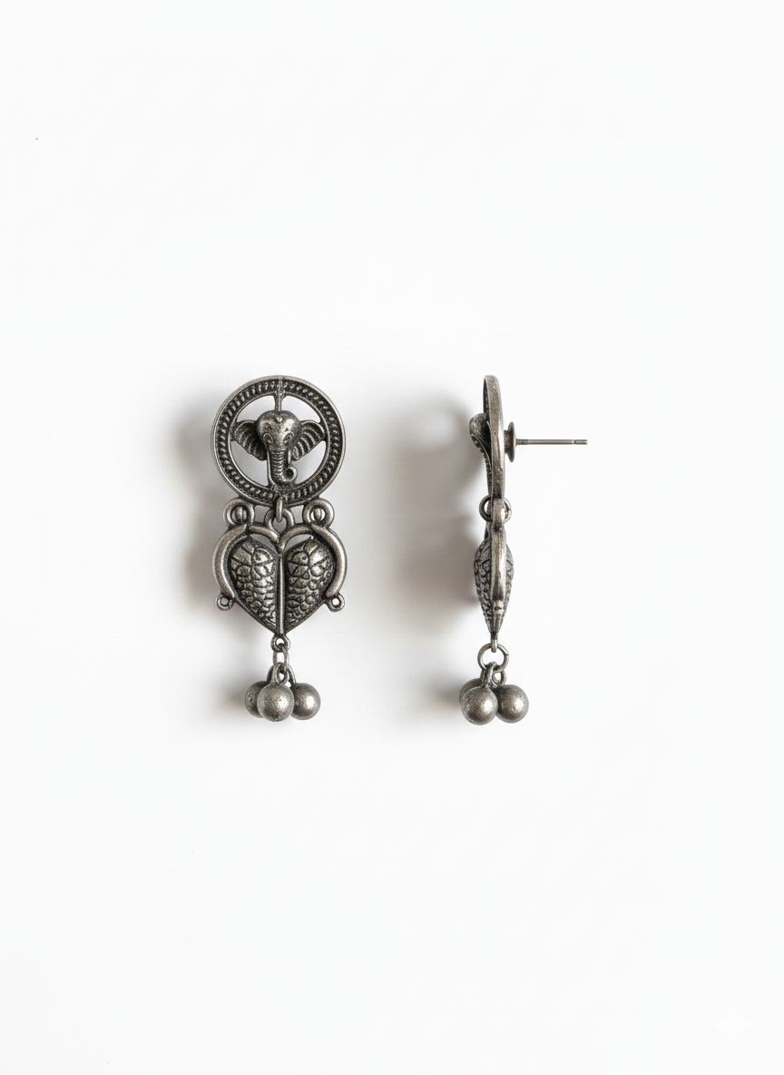 Temple Silver Metal Dangler Earrings-473