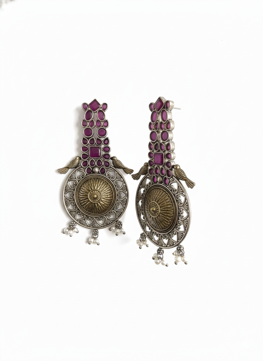 Metal Pink Statement earrings- 516