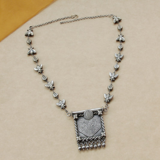 Elegant German Silver Long Pendant Necklace