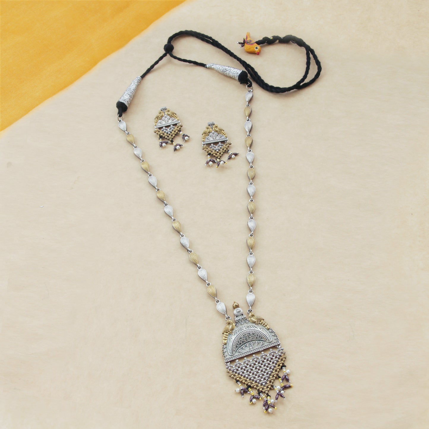 Elegant German Silver Long Pendant Necklace
