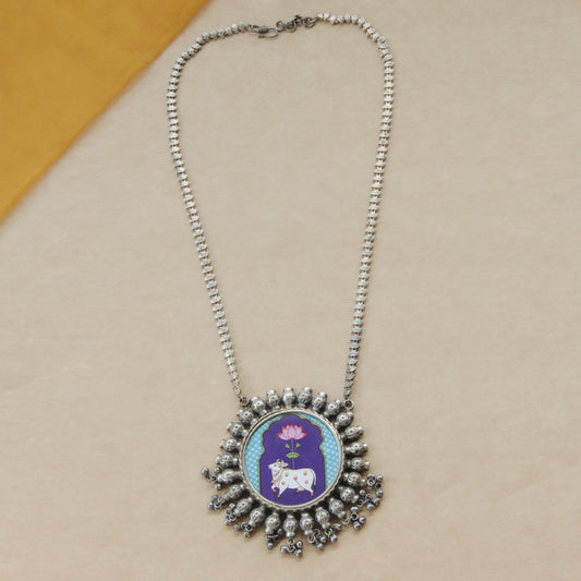 Antique Finish German Silver Long Pendant