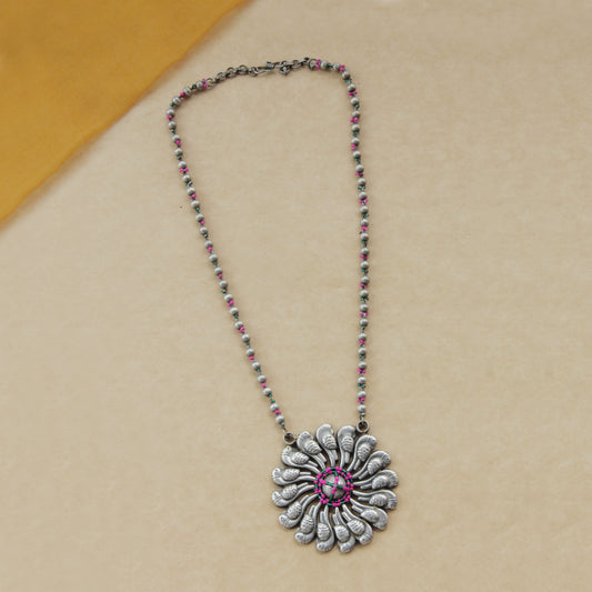 Antique Finish German Silver Long Pendant