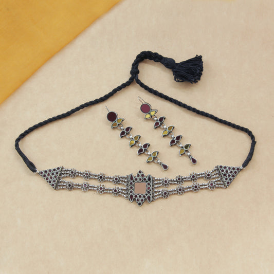 Festive Mirror Glass Choker Set