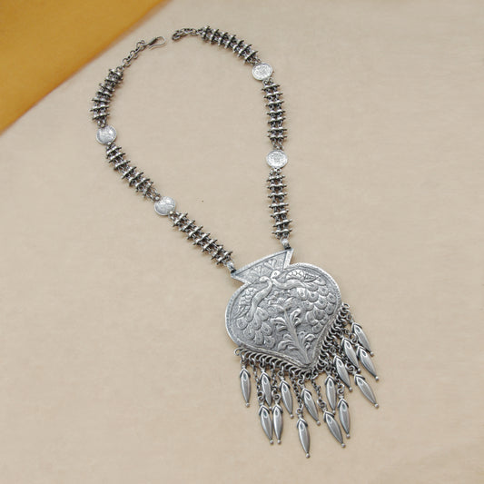 Elegant German Silver Long Pendant Necklace