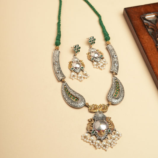 Festive long Necklace-German silver Brass for Navratri
