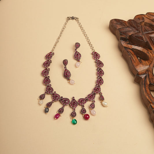 Festive Necklace Set German silver Brass for Navratri