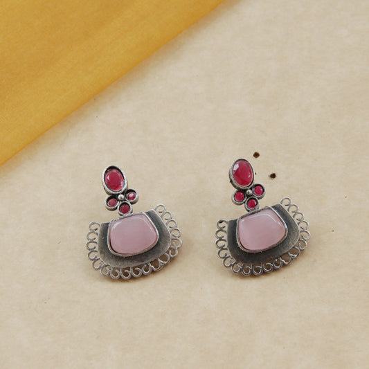 Elegant Ruby & Pink Stone Earrings