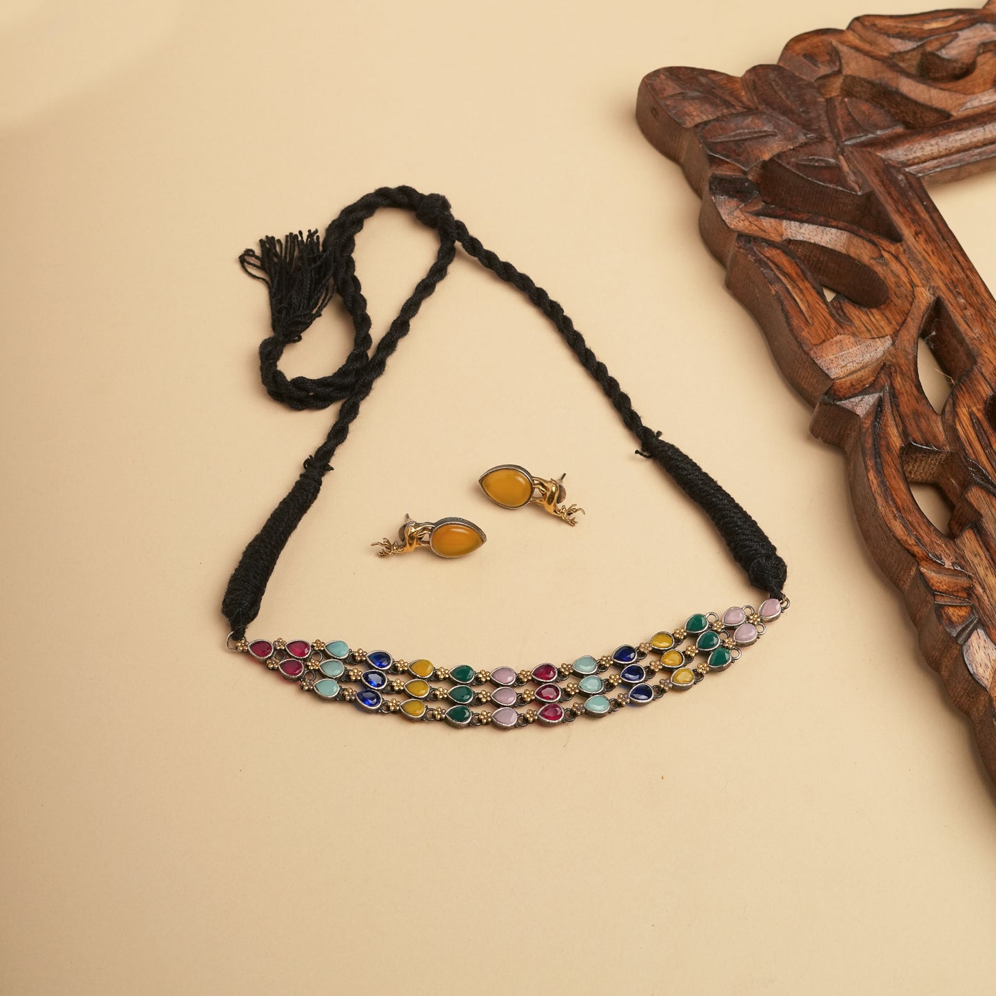 German silver Brass Multi-colour chokar set perfect for Navratri