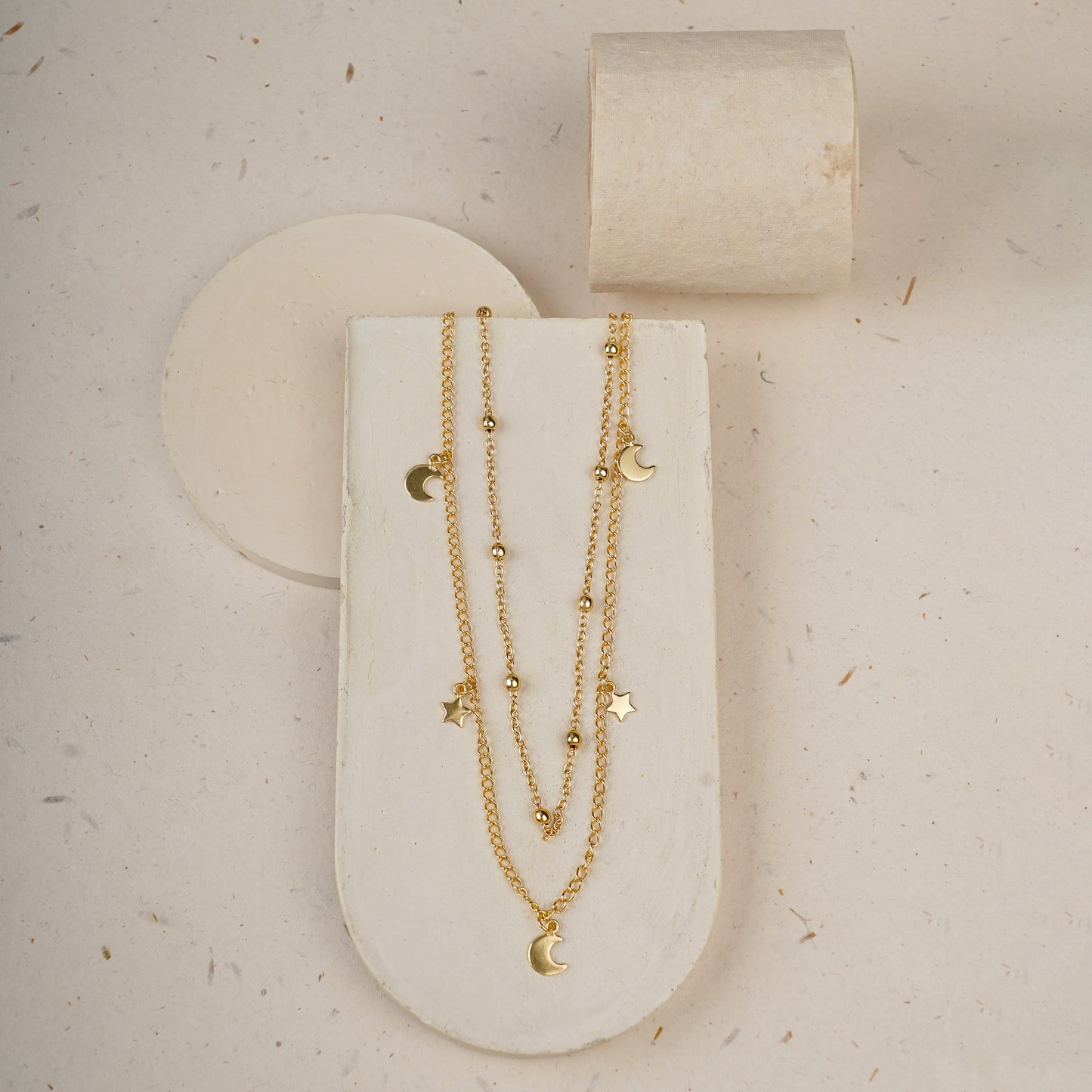 Star and moon layerd Necklace
