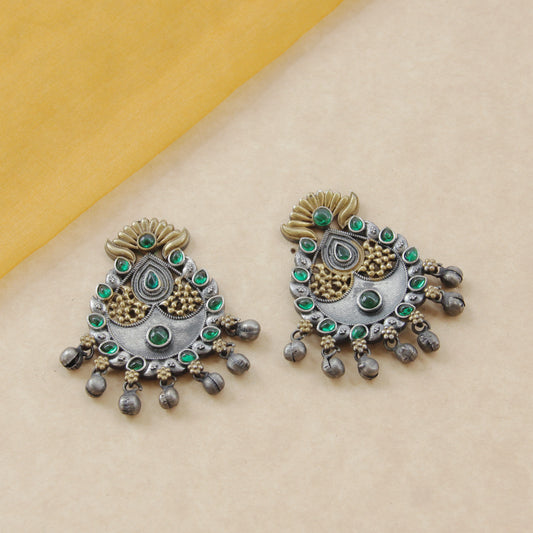Traditional oxidized silver Earrings with green stones