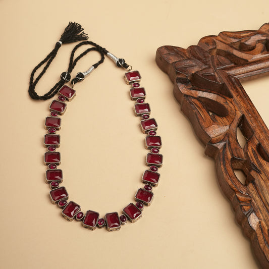 Festive long stone Necklace-German silver Brass for Navratri