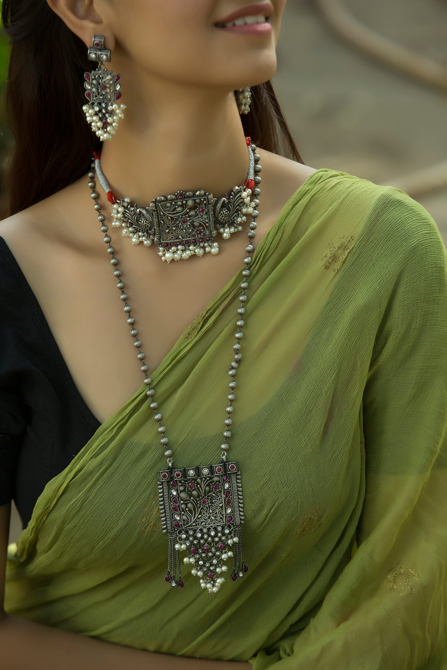 Nalini choker and long pendent set