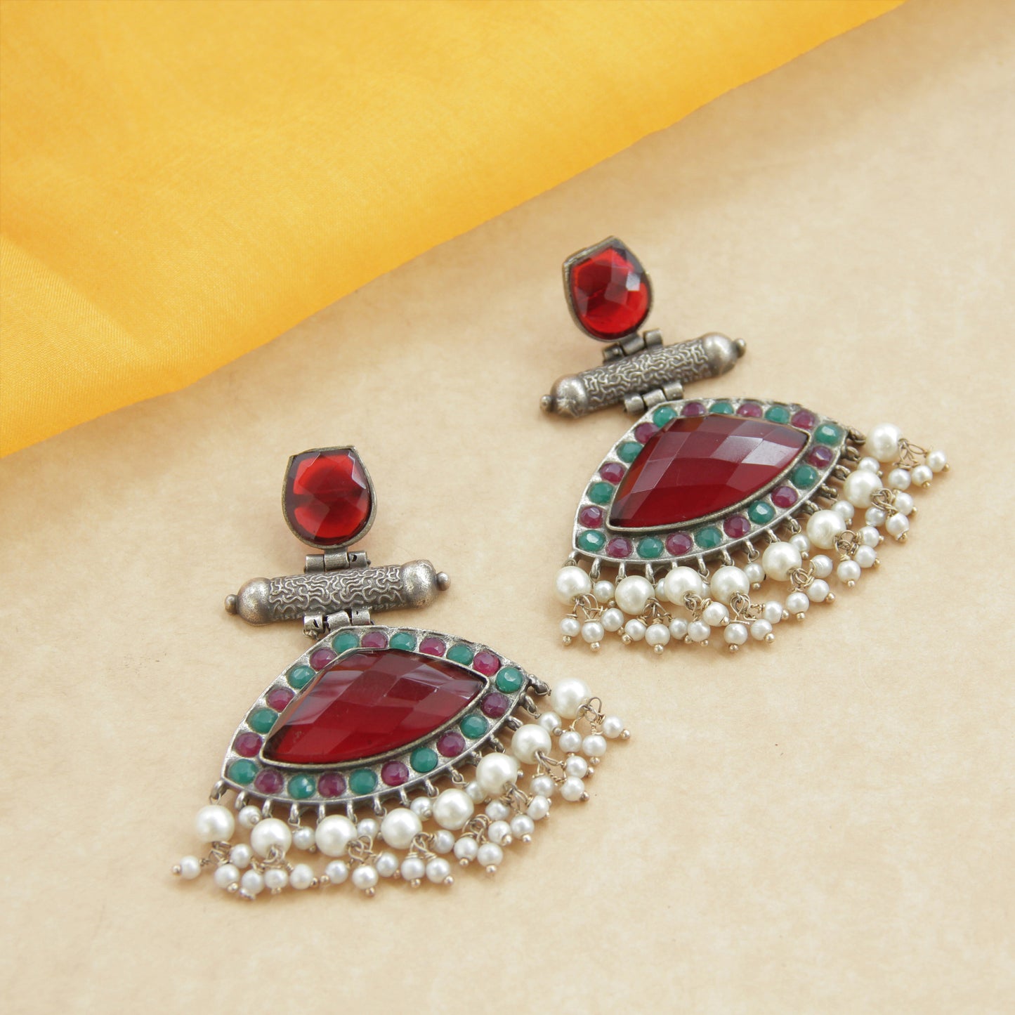 Navratri Dangler Red Stone Earrings