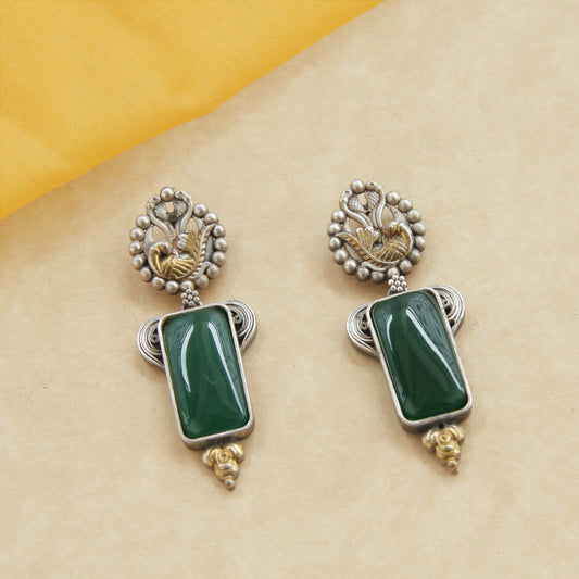 Navratri Dangler Green Stone Earrings