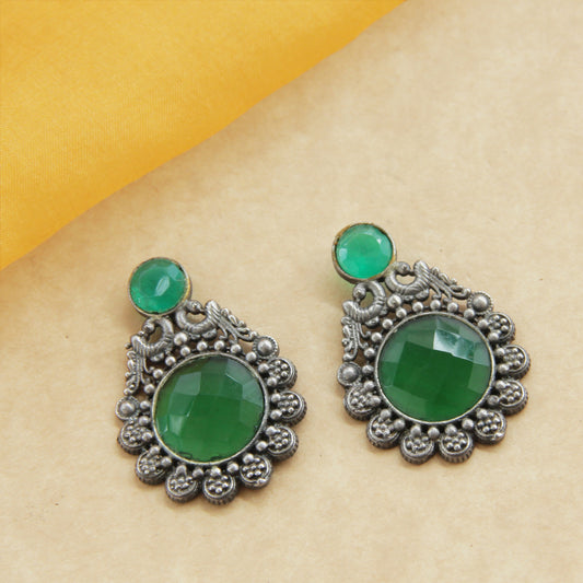 Navratri Dangler Green Stone Earrings