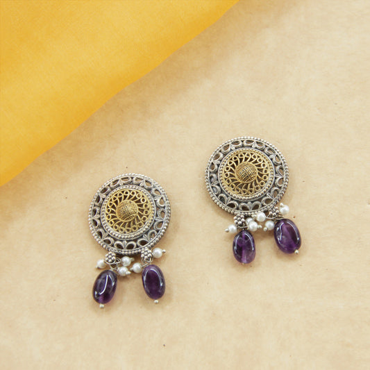 Navratri Purple Drops Stud Earrings