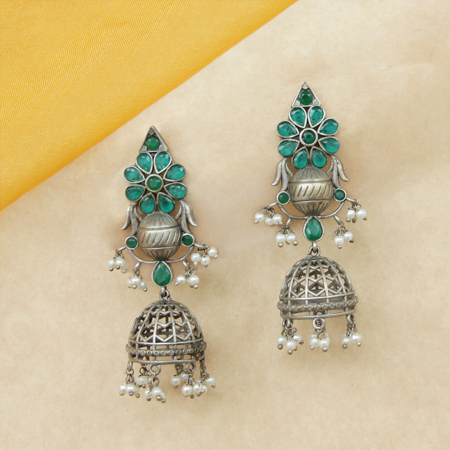 Navratri Dangler Green Stone Earrings