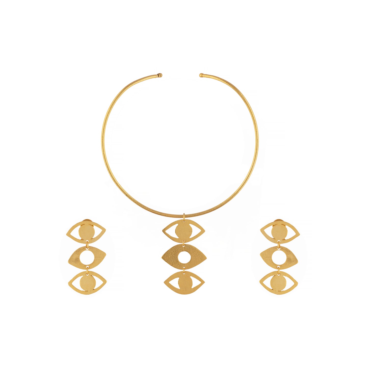 Gold plated evil eye brass statement necklace cuff