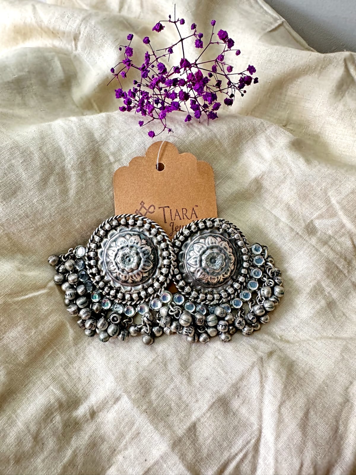 German Silver Boho Style Round Shape Earrings In Sale For Women & Girls