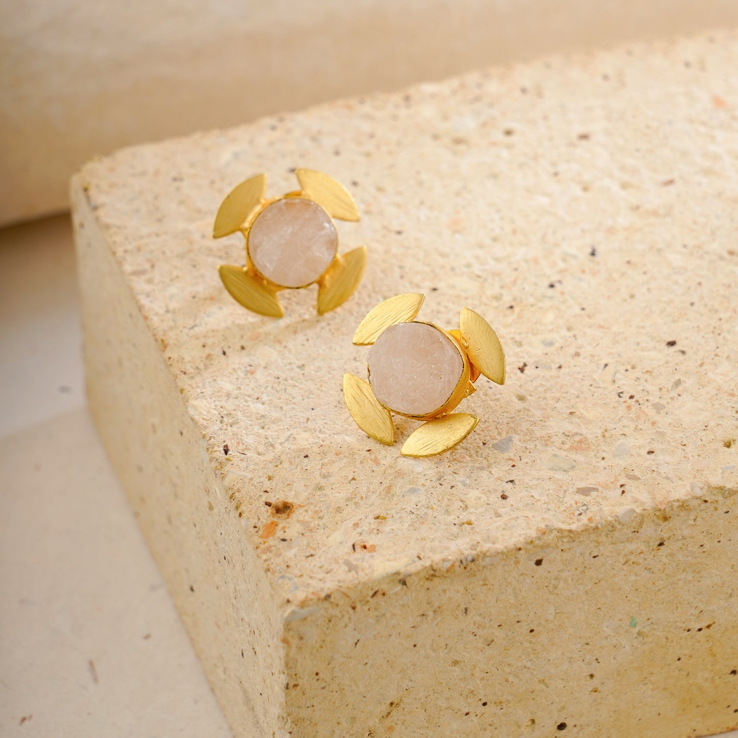 Quartz Brass Stud earrings