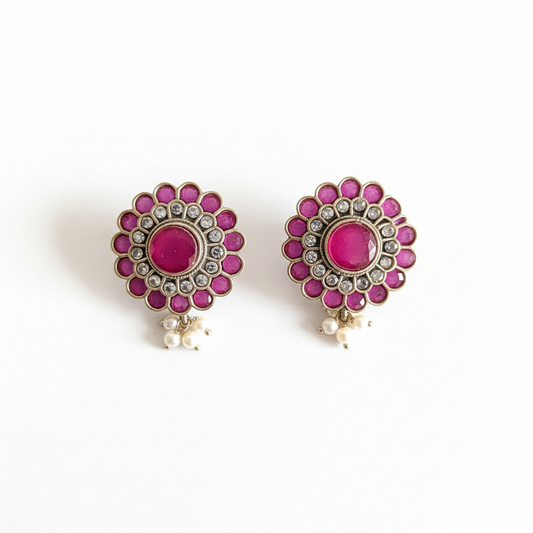 PINK FLORAL STUDS-450