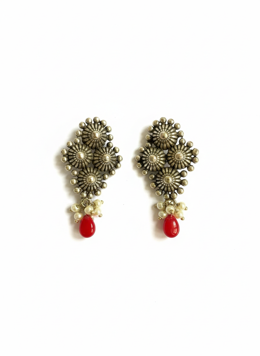 Red Drop Metal Dangler Earrings-454