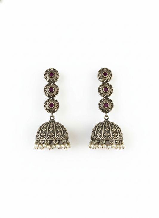 Long Pink Stones Metal Dangler Earrings-465