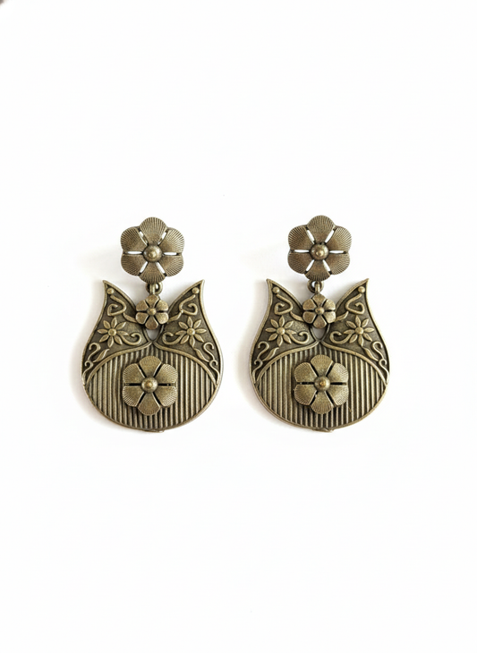 Floral Motifs Metal Dangler Earrings-464