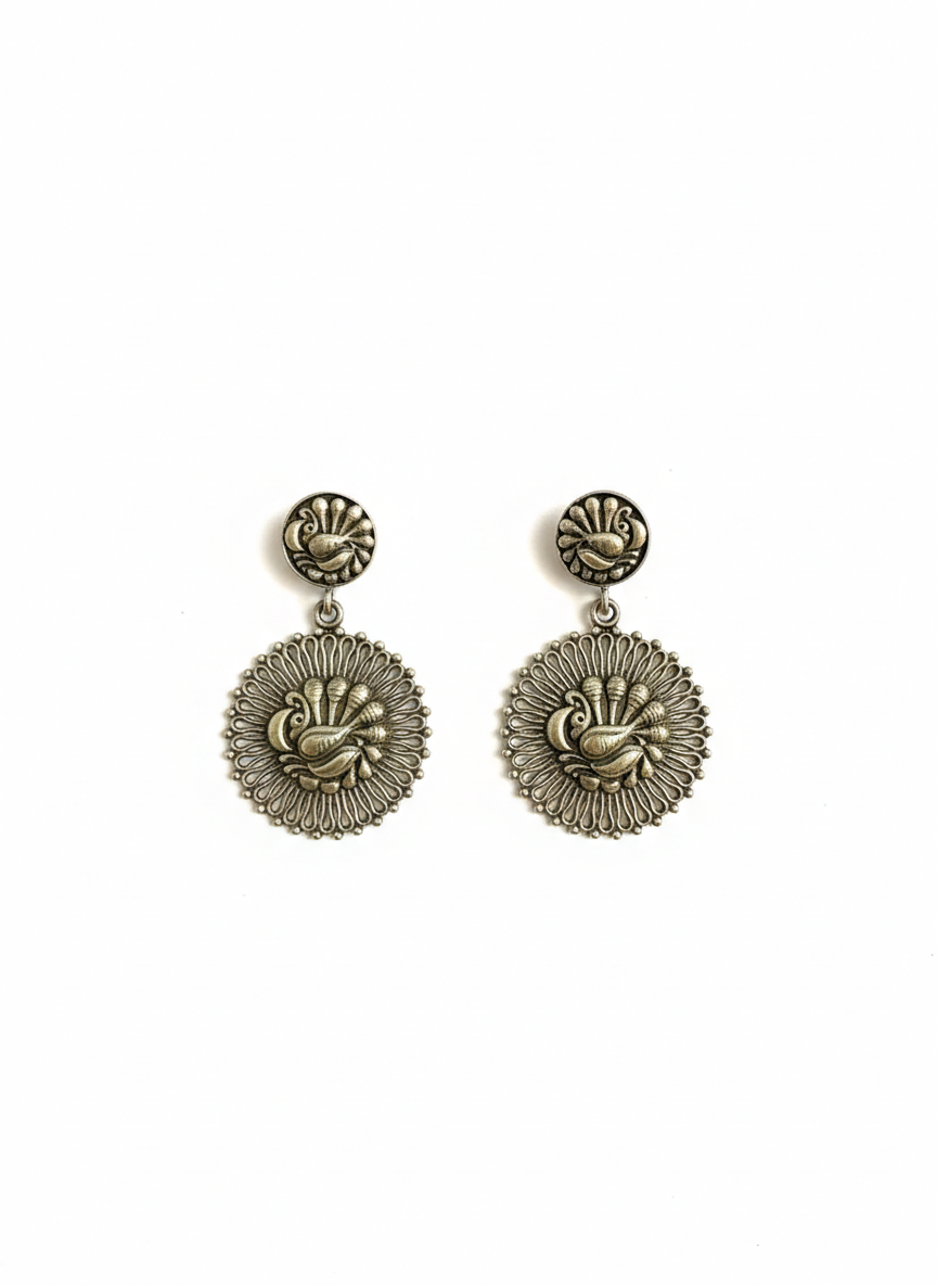 Silver Peacock Metal Dangler Earrings-477