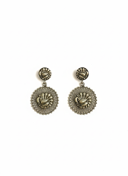 Silver Peacock Metal Dangler Earrings-477