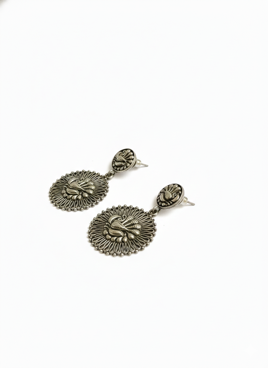Silver Peacock Metal Dangler Earrings-477
