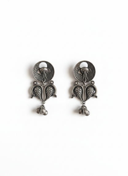 Temple Silver Metal Dangler Earrings-473