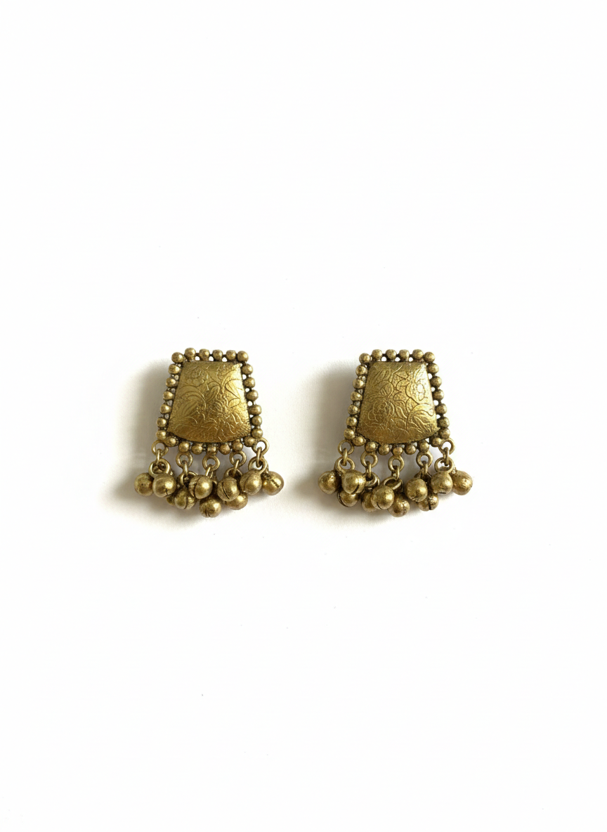 Gold Metal Stud Earrings-488