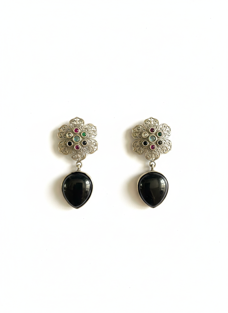 Metal Black Drop Dangler Earrings -485