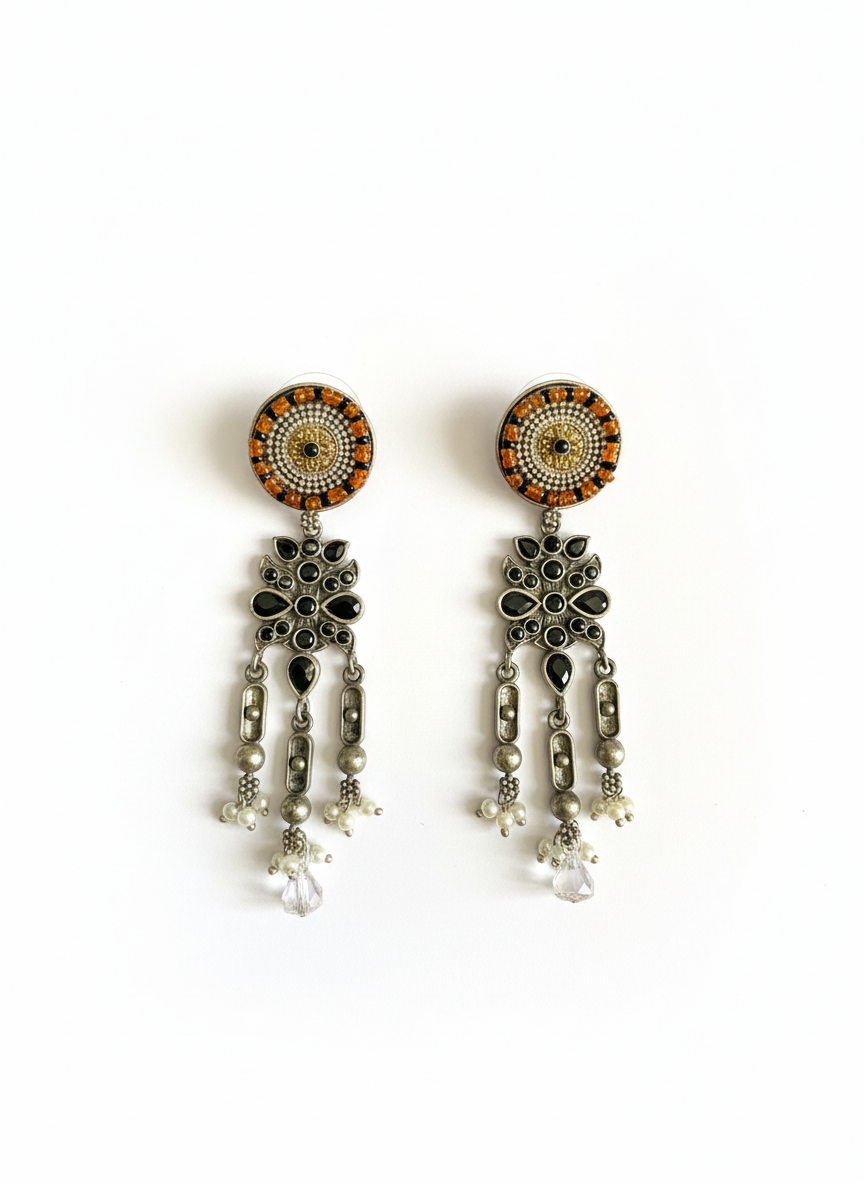 Orange beads Metal Dangler Earrings-480