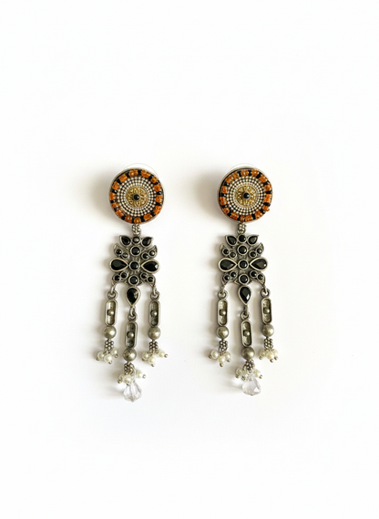 Orange beads Metal Dangler Earrings-480