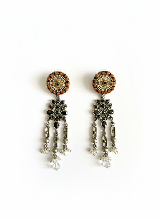 Orange beads Metal Dangler Earrings-480