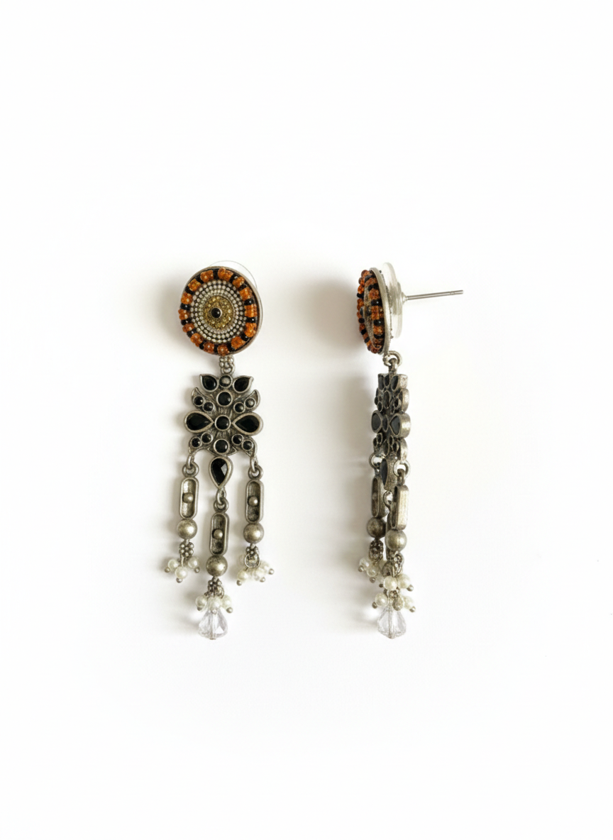 Orange beads Metal Dangler Earrings-480