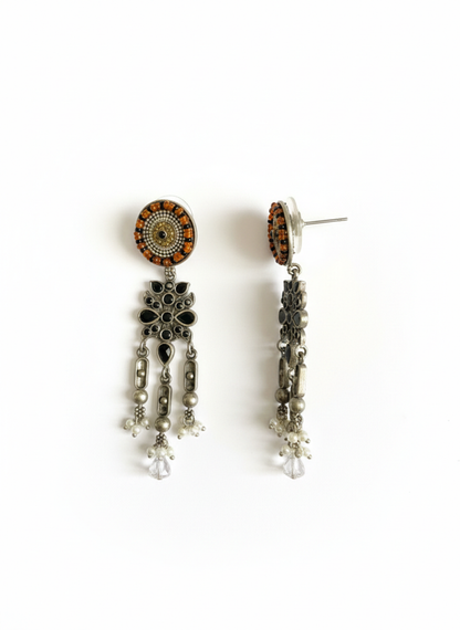 Orange beads Metal Dangler Earrings-480