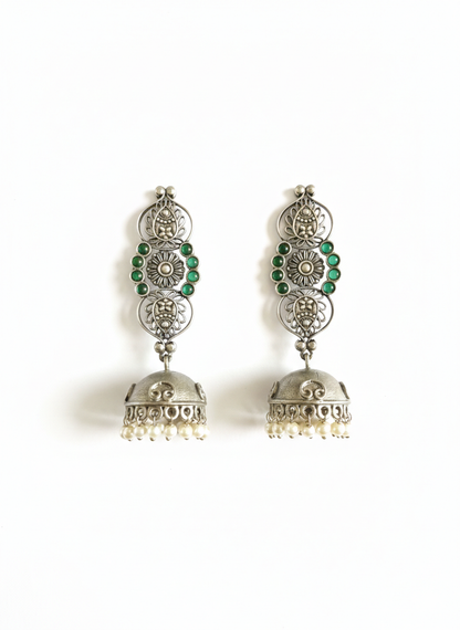 Metal Green Stone Dangler Earrings-486