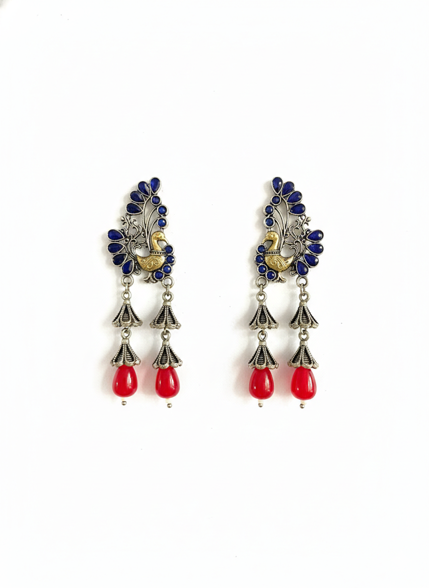 Metal Blue peacock Dangler Earrings-483