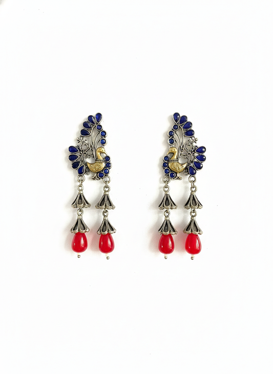 Metal Blue peacock Dangler Earrings-483