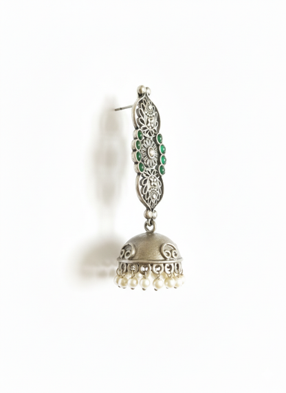 Metal Green Stone Dangler Earrings-486