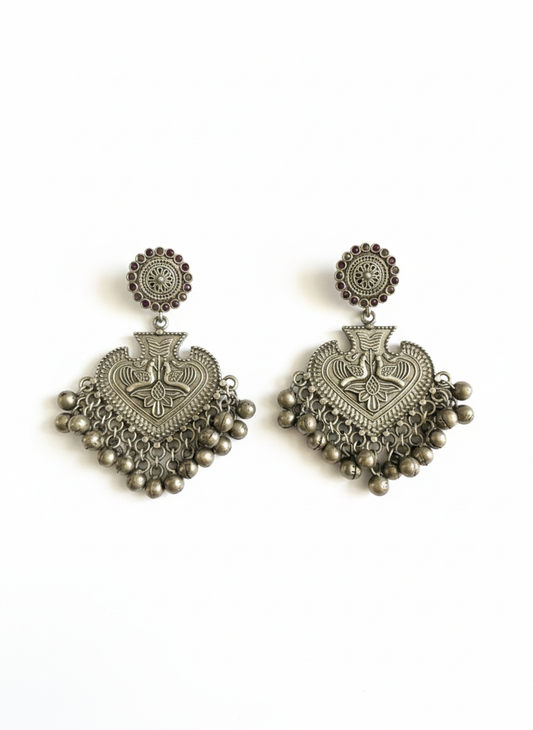 Peacock Silver Metal Dangler Earrings-455