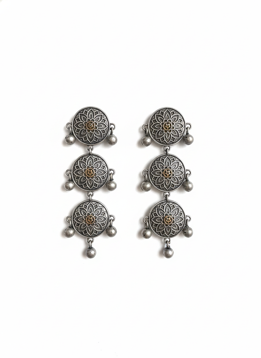 Three Coin  Metal Dangler Earrings-452