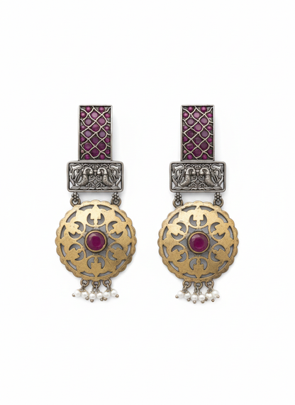 Ethnic Pink stones Metal Dangler Earrings-509