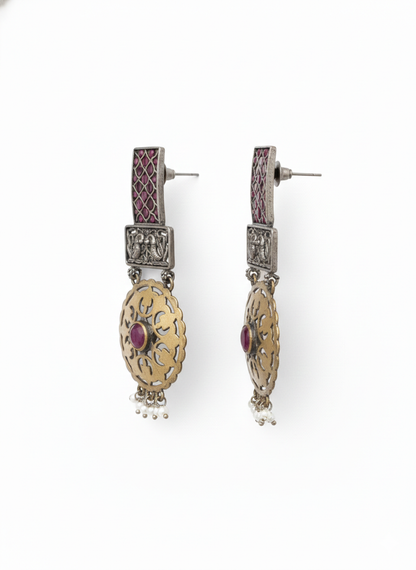 Ethnic Pink stones Metal Dangler Earrings-509